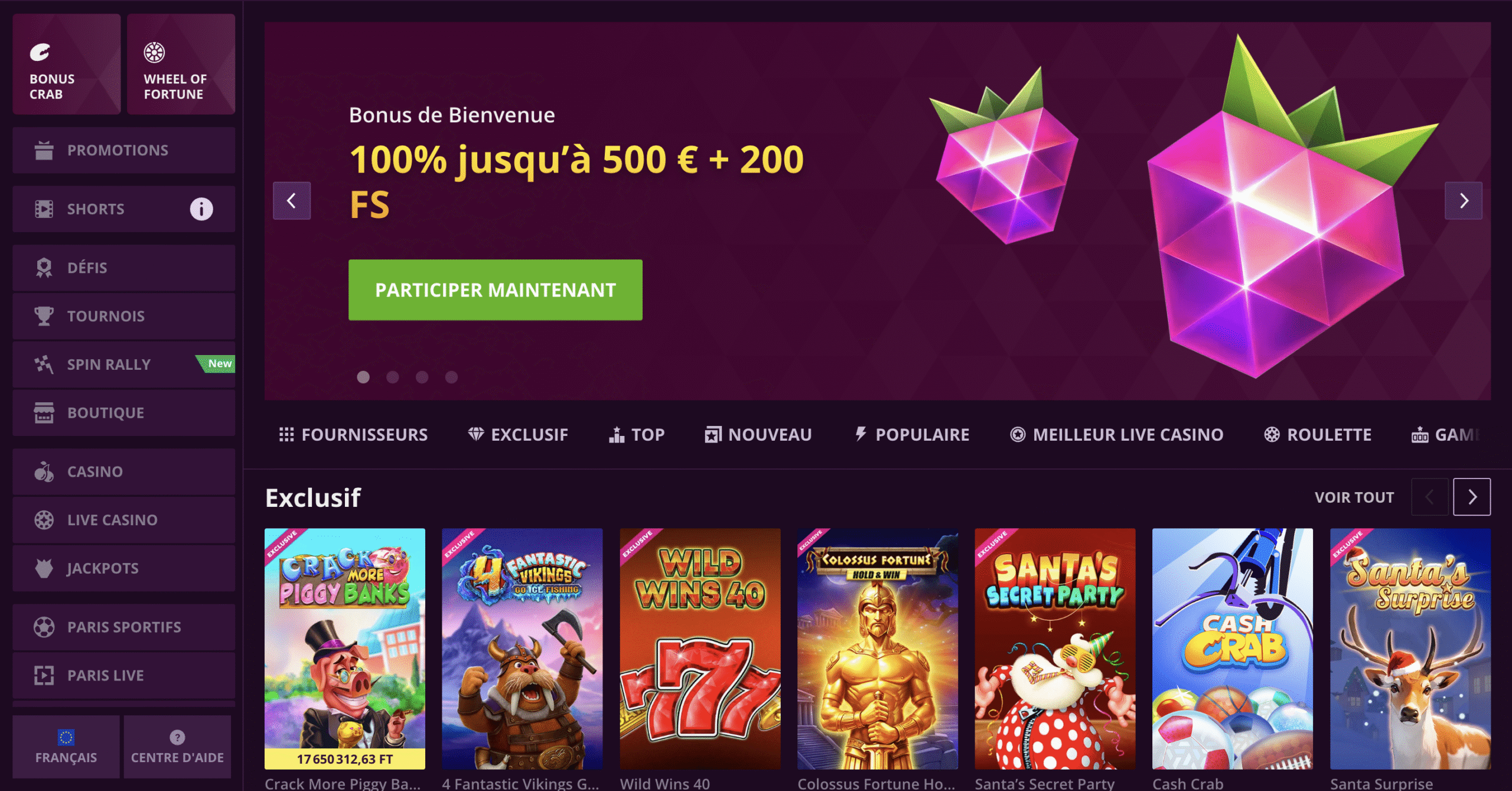 Collection de jeux Malina Casino - machines à sous, casino en direct, jeux de table et paris sportifs disponibles en France﻿